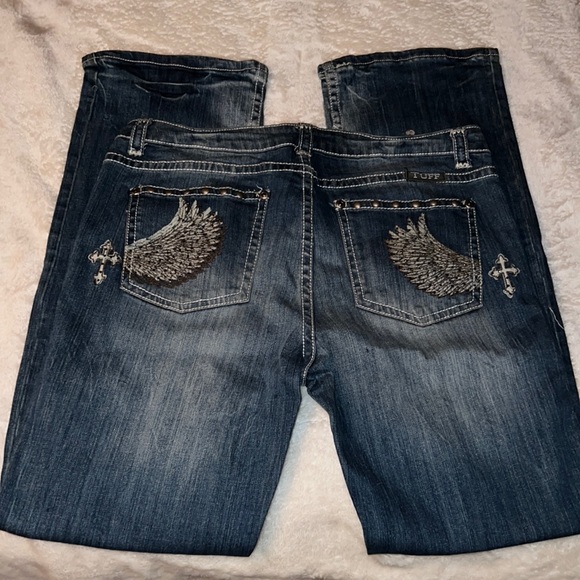 Cowgirl Tuff Denim - COWGIRL TUFF 🤠 EMBELLISHED CROSS & WINGS BOOT CUT JEANS Women’s 35 or 18/20 L34
